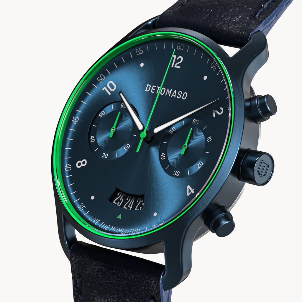 SORPASSO CHRONOGRAPH VELOCITÀ BLUE GREEN - Leather Dark blue Classic - Detomaso Watches