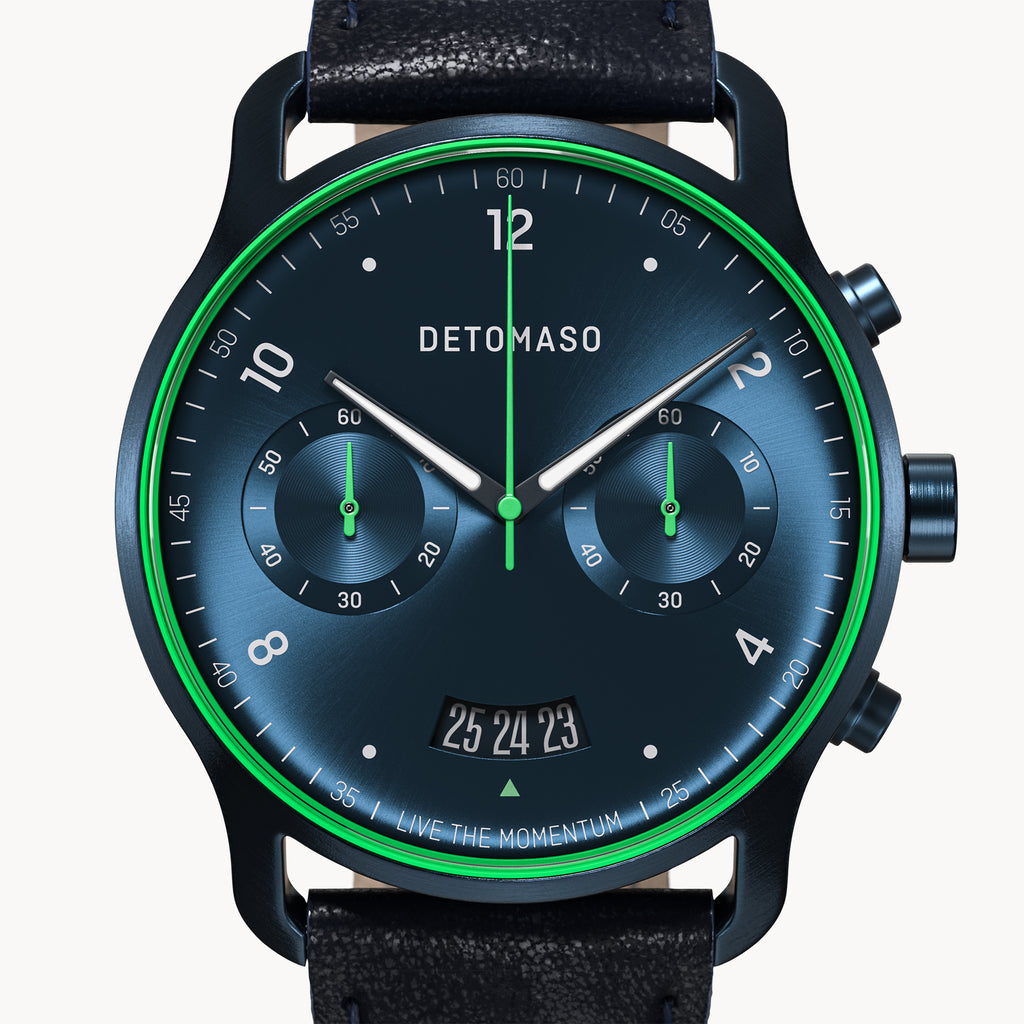 SORPASSO CHRONOGRAPH VELOCITÀ BLUE GREEN - Leather Dark blue Classic - Detomaso Watches