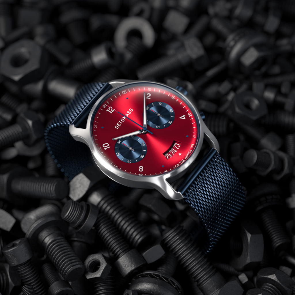 SORPASSO CHRONOGRAPH MACCHINA SILVER - Mesh Dark blue Brushed - Detomaso Watches