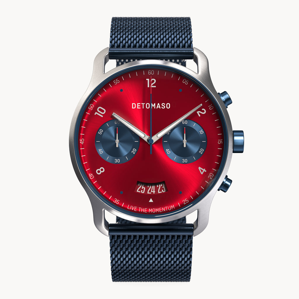 SORPASSO CHRONOGRAPH MACCHINA SILVER - Mesh Dark blue Brushed - Detomaso Watches