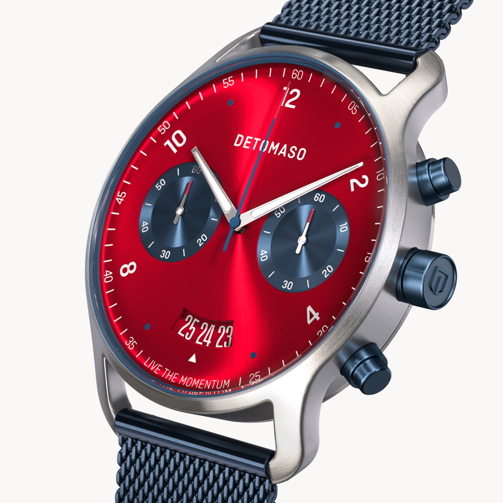 SORPASSO CHRONOGRAPH MACCHINA SILVER - Mesh Dark blue Brushed - Detomaso Watches