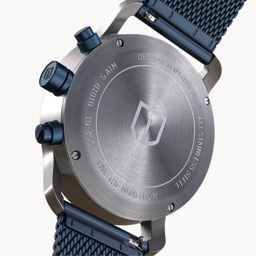 SORPASSO CHRONOGRAPH MACCHINA SILVER - Mesh Dark blue Brushed - Detomaso Watches