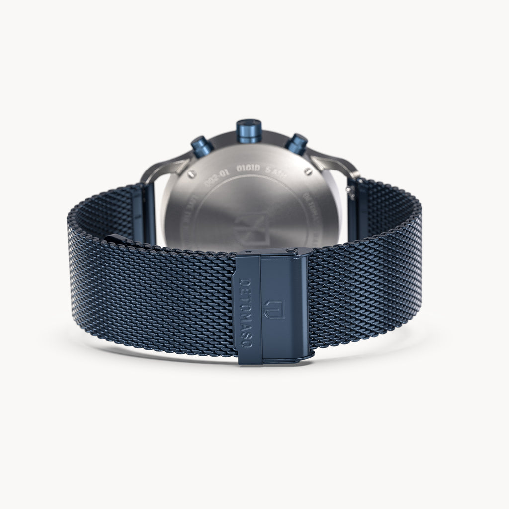 SORPASSO CHRONOGRAPH MACCHINA SILVER - Mesh Dark blue Brushed - Detomaso Watches