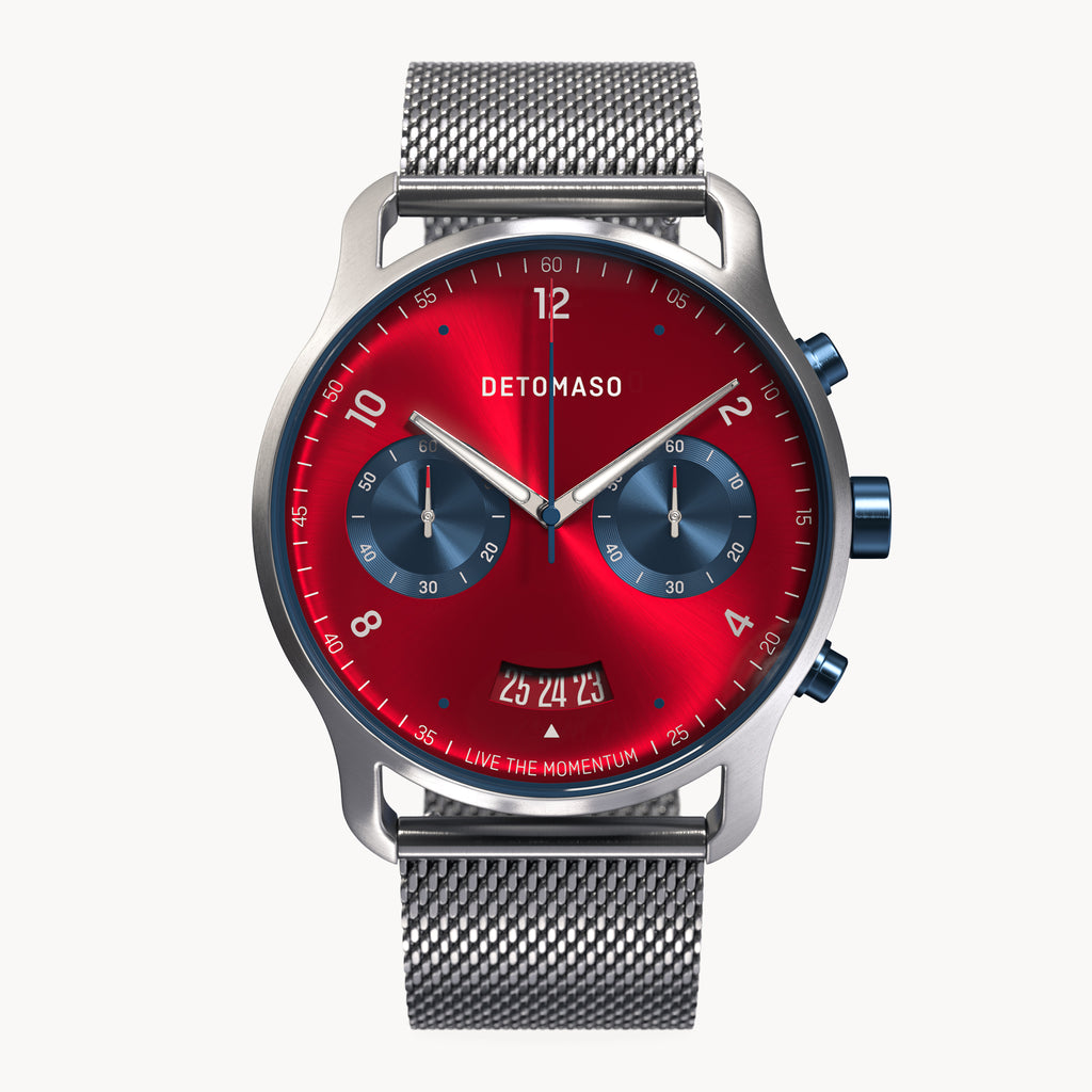 SORPASSO CHRONOGRAPH MACCHINA SILVER - Mesh Silver Brushed - Detomaso Watches