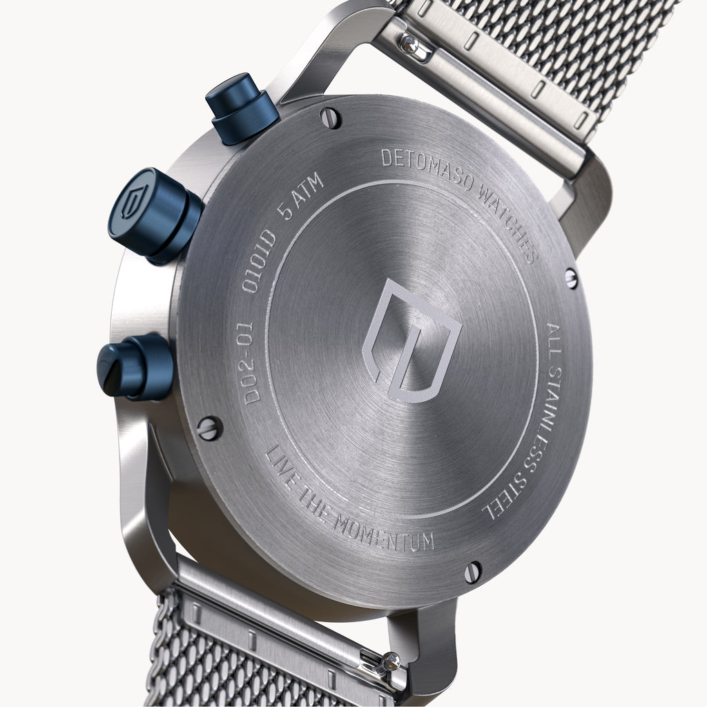 SORPASSO CHRONOGRAPH MACCHINA SILVER - Mesh Silver Brushed - Detomaso Watches