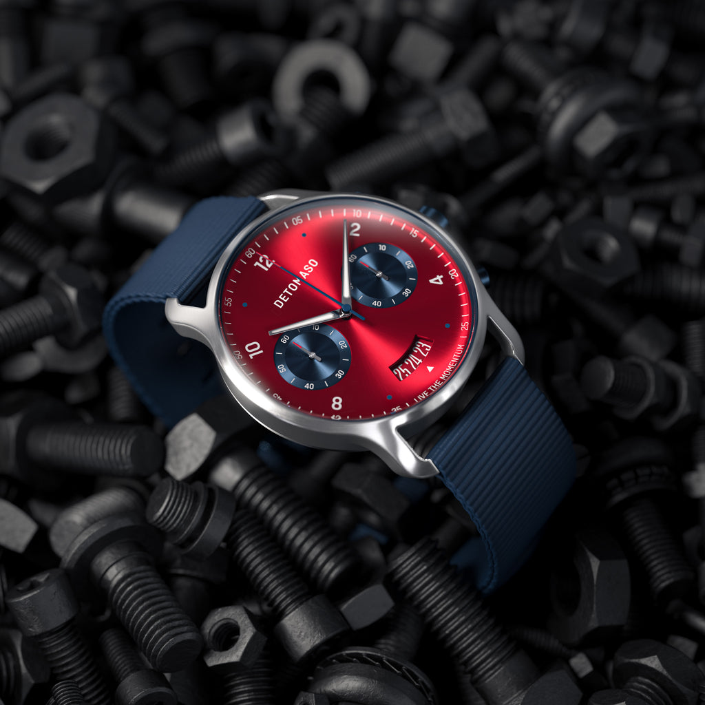 SORPASSO CHRONOGRAPH MACCHINA SILVER - Ocean Plastic Dark blue Woven - Detomaso Watches