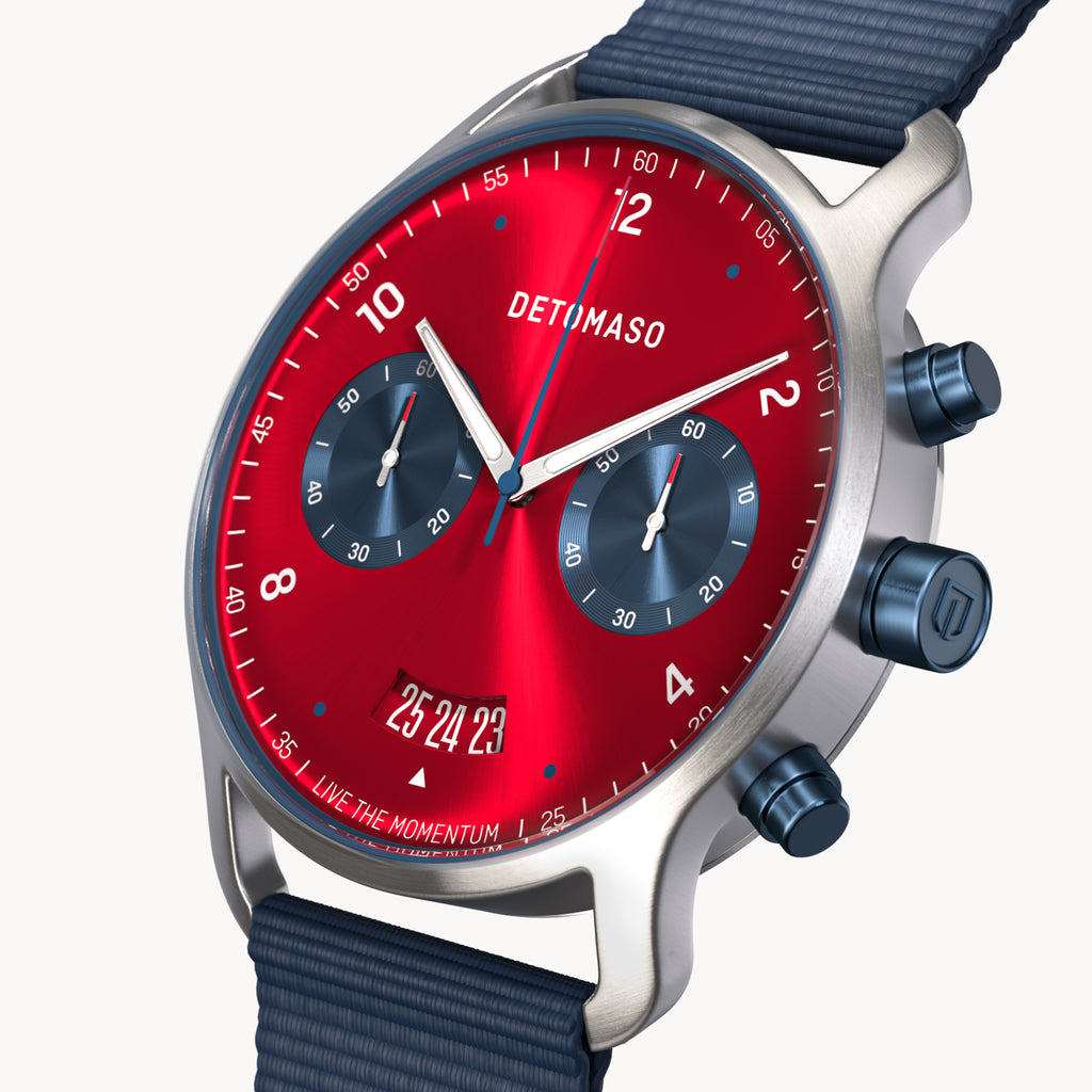 SORPASSO CHRONOGRAPH MACCHINA SILVER - Ocean Plastic Dark blue Woven - Detomaso Watches