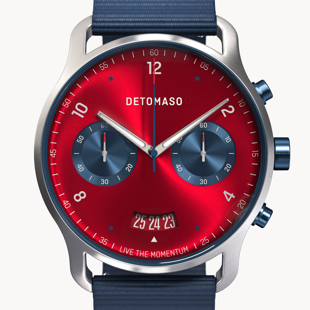 SORPASSO CHRONOGRAPH MACCHINA SILVER - Ocean Plastic Dark blue Woven - Detomaso Watches