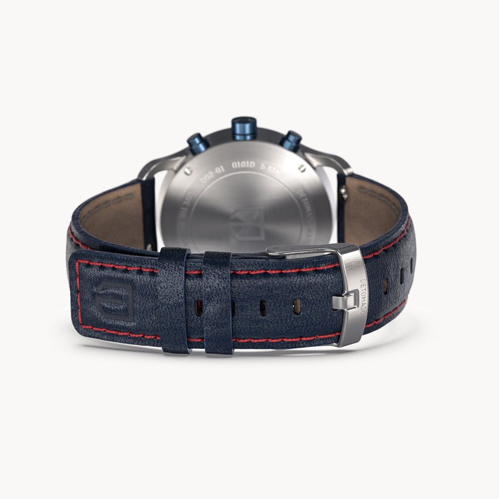 SORPASSO CHRONOGRAPH MACCHINA SILVER - Leather Blue Red Classic - Detomaso Watches