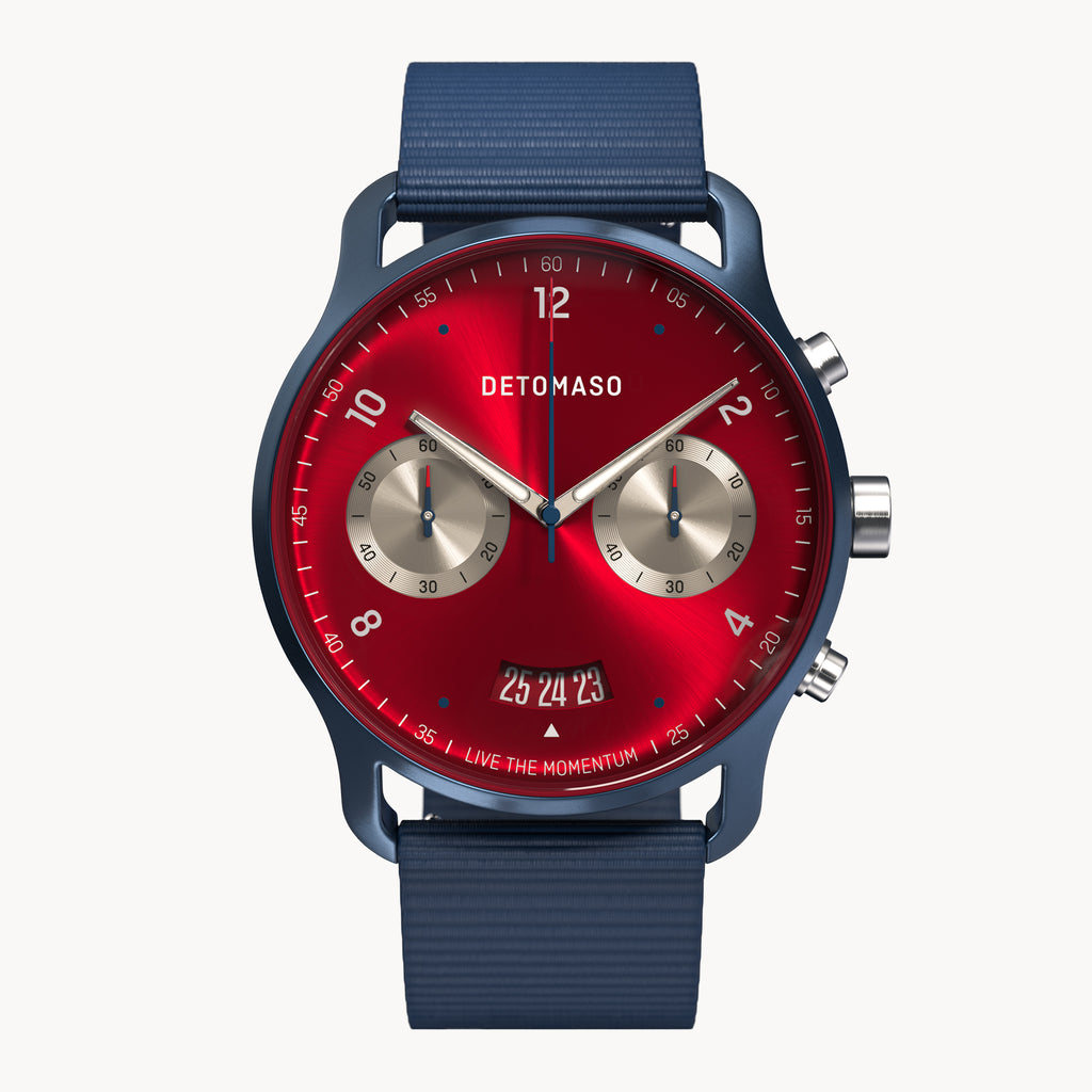 SORPASSO CHRONOGRAPH MACCHINA BLUE - Ocean Plastic Dark blue Woven - Detomaso Watches