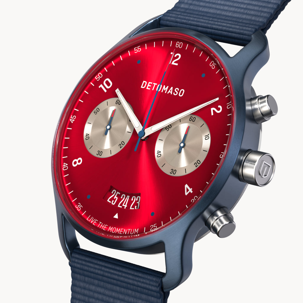 SORPASSO CHRONOGRAPH MACCHINA BLUE - Ocean Plastic Dark blue Woven - Detomaso Watches