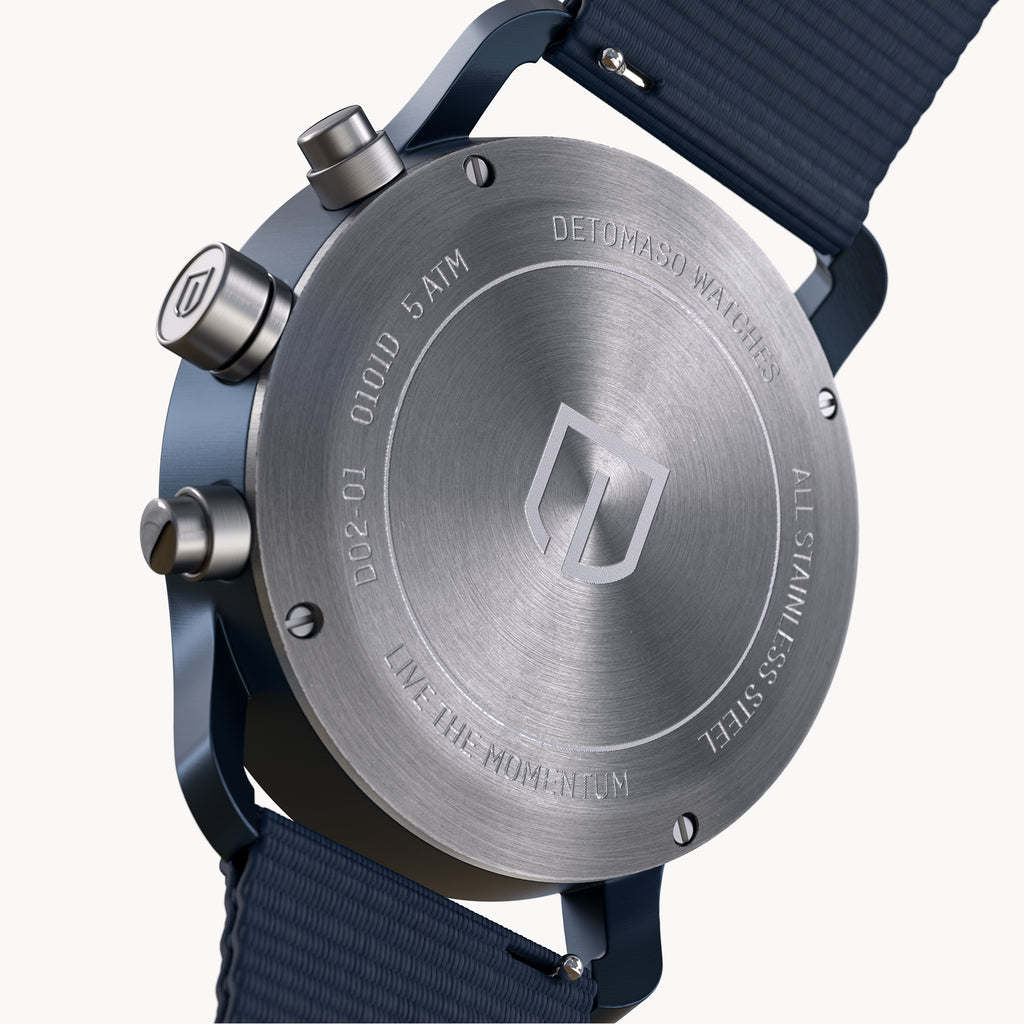 SORPASSO CHRONOGRAPH MACCHINA BLUE - Ocean Plastic Dark blue Woven - Detomaso Watches