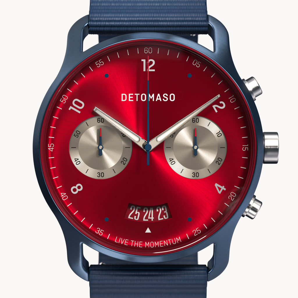 SORPASSO CHRONOGRAPH MACCHINA BLUE - Ocean Plastic Dark blue Woven - Detomaso Watches