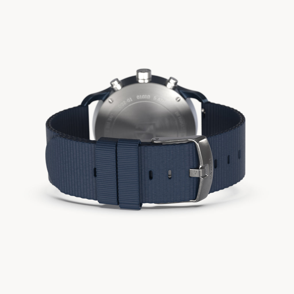 SORPASSO CHRONOGRAPH MACCHINA BLUE - Ocean Plastic Dark blue Woven - Detomaso Watches