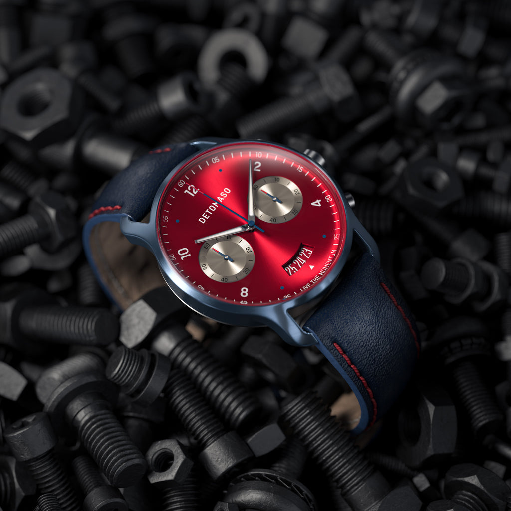 SORPASSO CHRONOGRAPH MACCHINA BLUE - Leather Blue Red Classic - Detomaso Watches