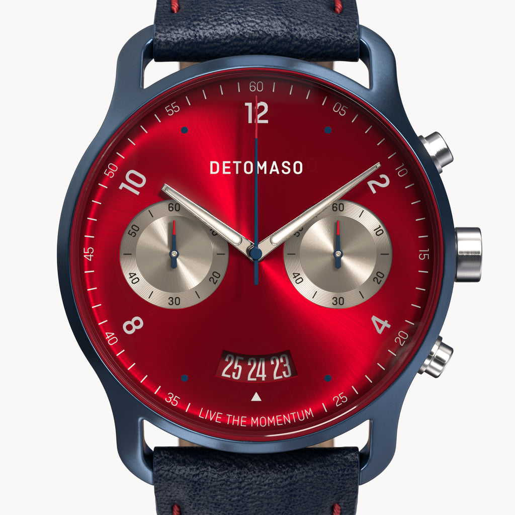 SORPASSO CHRONOGRAPH MACCHINA BLUE - Leather Blue Red Classic - Detomaso Watches