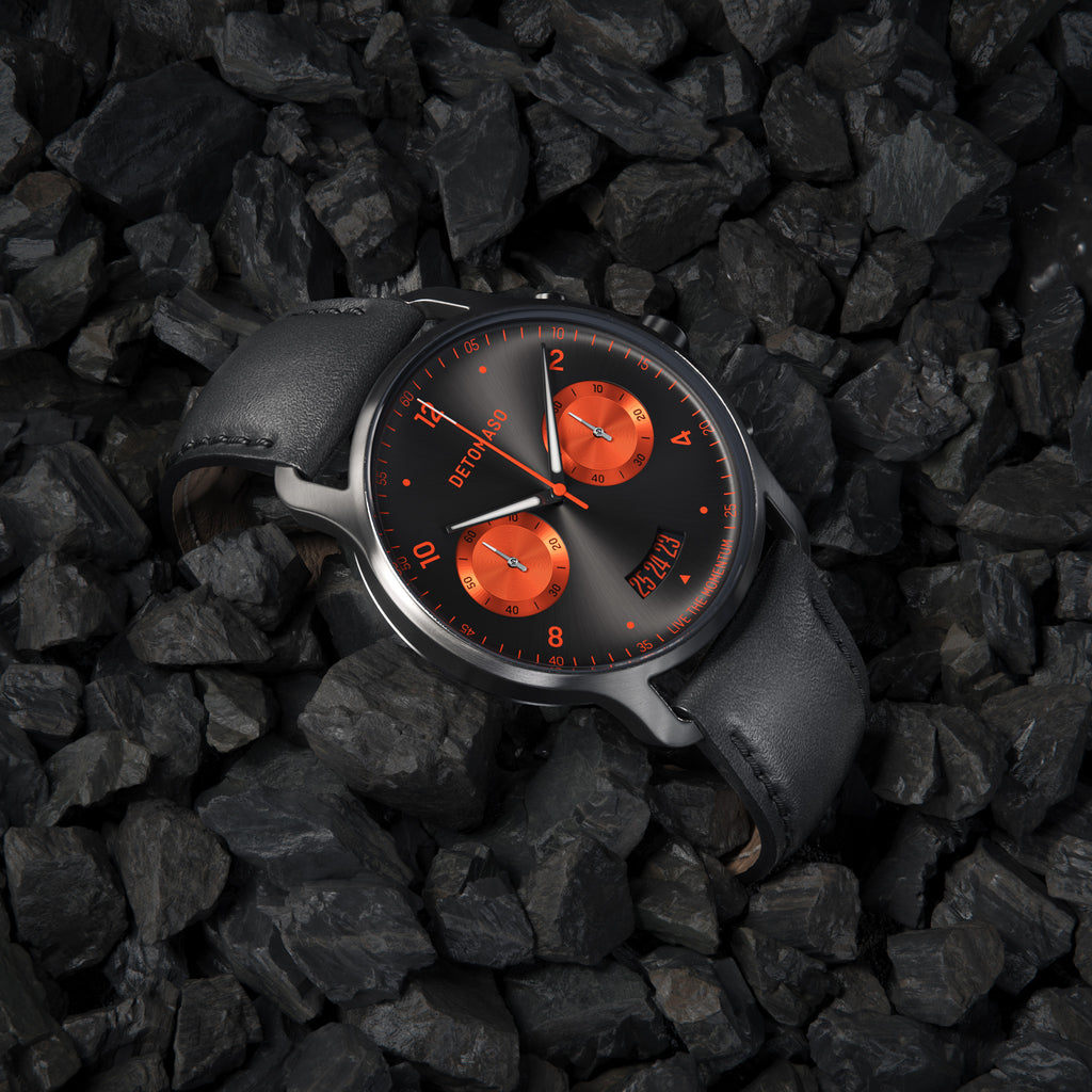 SORPASSO CHRONOGRAPH GRAY ORANGE - Leather Black Classic - Detomaso Watches