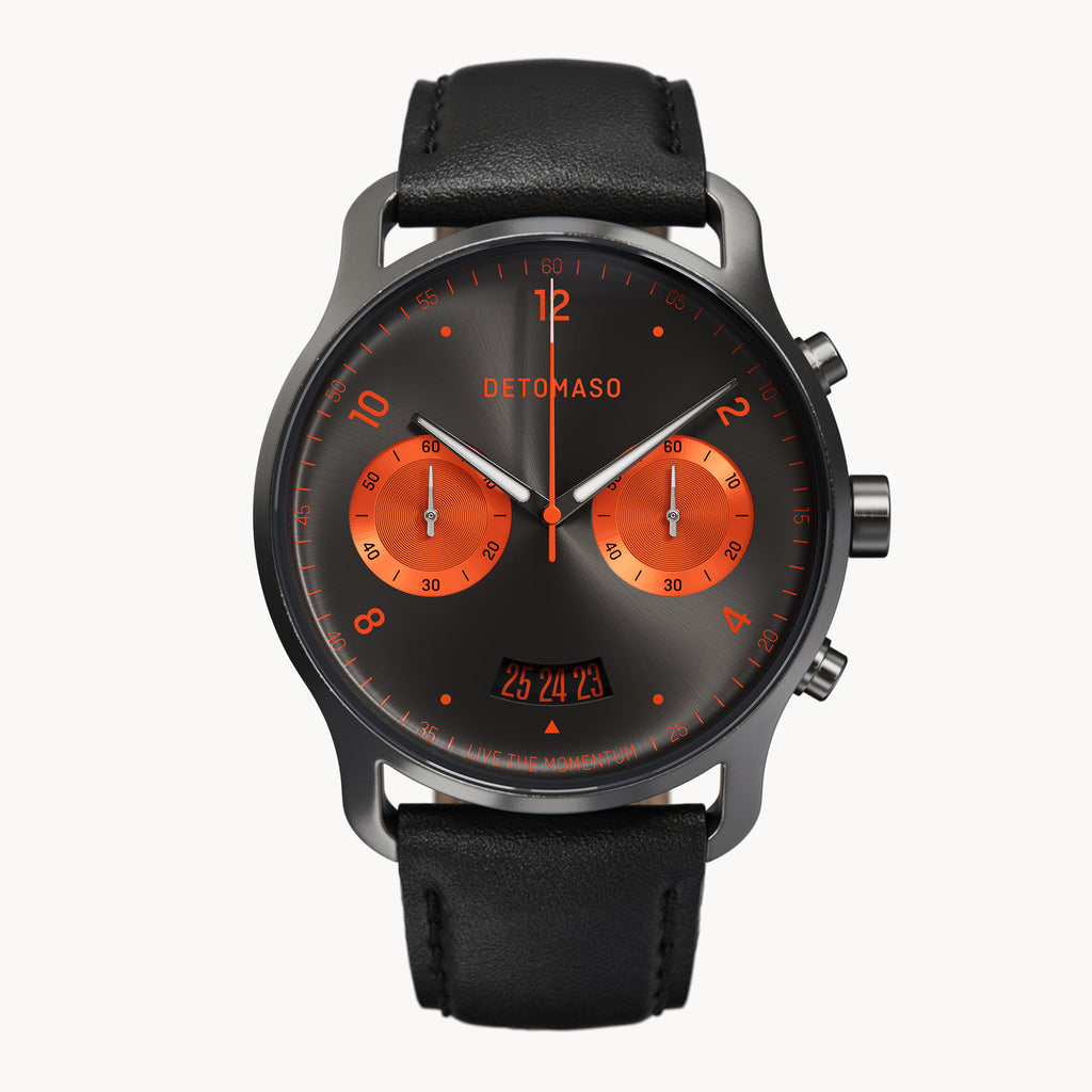 SORPASSO CHRONOGRAPH GRAY ORANGE - Leather Black Classic - Detomaso Watches