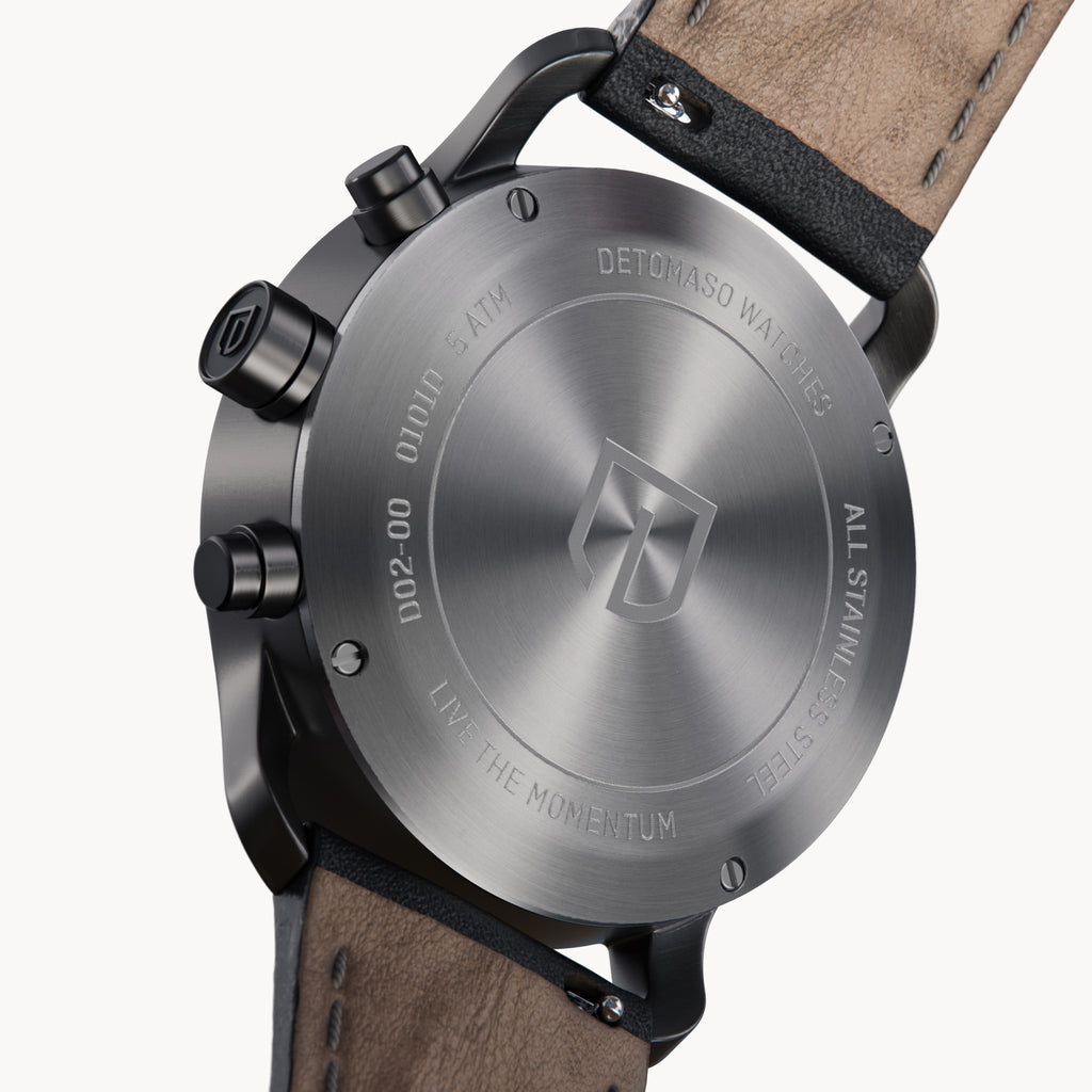 SORPASSO CHRONOGRAPH GRAY ORANGE - Leather Black Classic - Detomaso Watches
