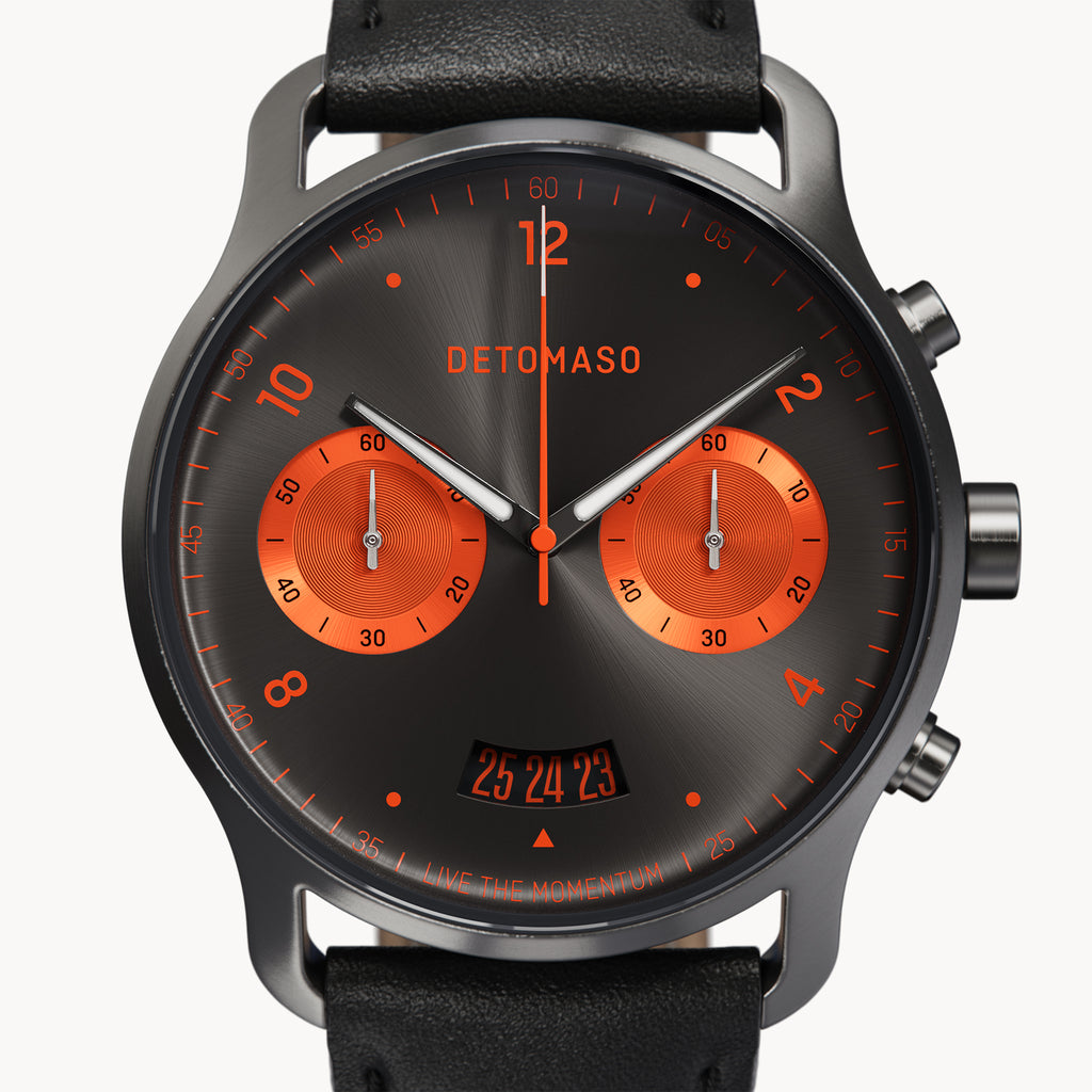 SORPASSO CHRONOGRAPH GRAY ORANGE - Leather Black Classic - Detomaso Watches