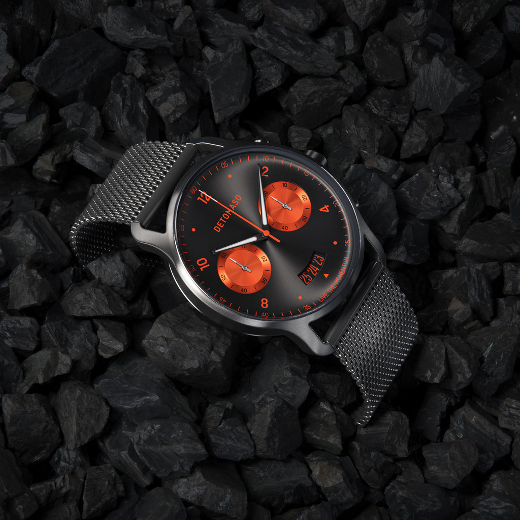 SORPASSO CHRONOGRAPH GRAY ORANGE - Mesh Gray Brushed - Detomaso Watches