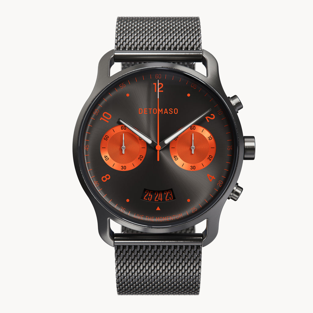 SORPASSO CHRONOGRAPH GRAY ORANGE - Mesh Gray Brushed - Detomaso Watches