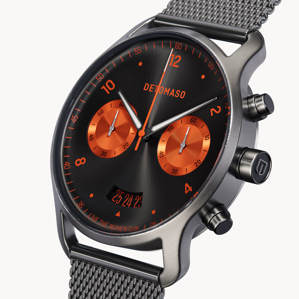 SORPASSO CHRONOGRAPH GRAY ORANGE - Mesh Gray Brushed - Detomaso Watches