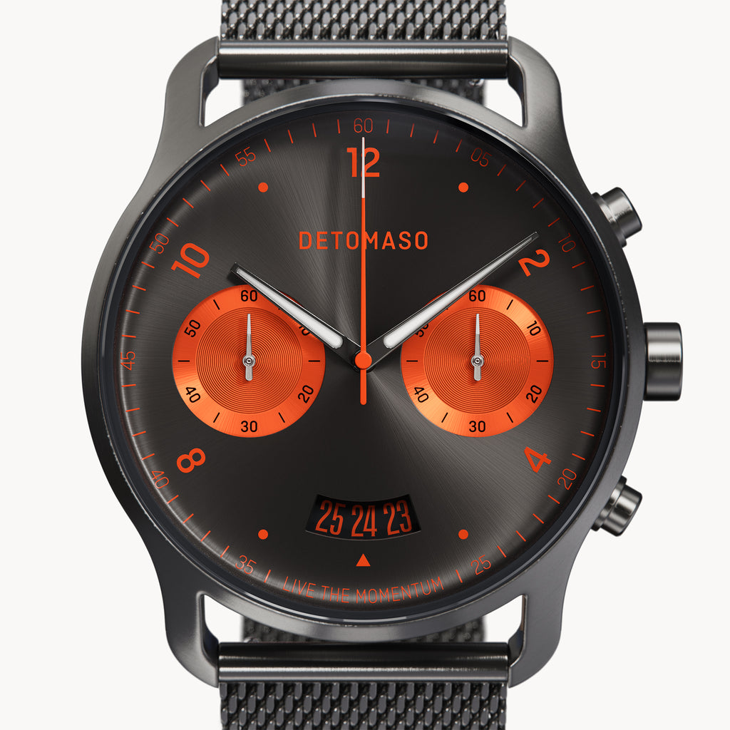SORPASSO CHRONOGRAPH GRAY ORANGE - Mesh Gray Brushed - Detomaso Watches