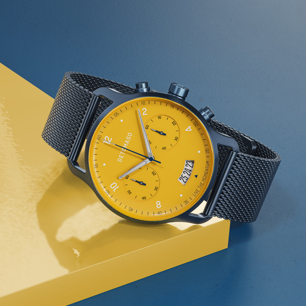 SORPASSO CHRONOGRAPH GIALLO BLU  - Mesh Dark blue Brushed - Detomaso Watches