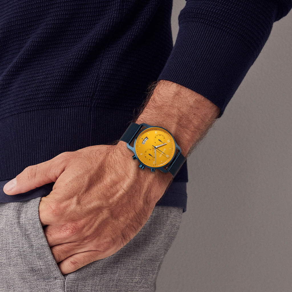 SORPASSO CHRONOGRAPH GIALLO BLU  - Mesh Dark blue Brushed - Detomaso Watches