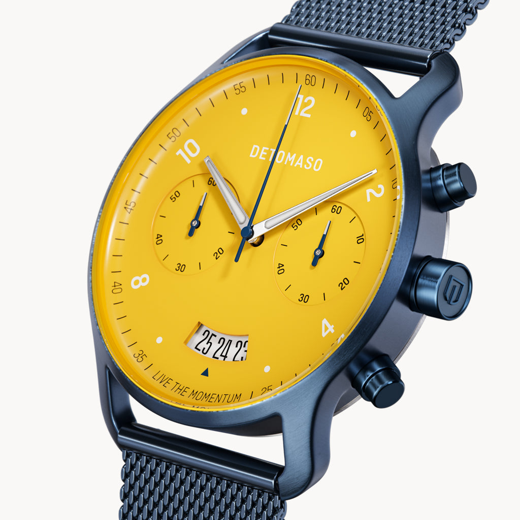 SORPASSO CHRONOGRAPH GIALLO BLU  - Mesh Dark blue Brushed - Detomaso Watches