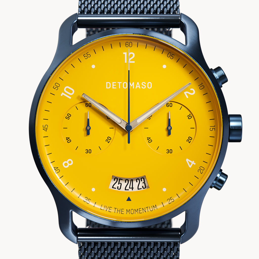 SORPASSO CHRONOGRAPH GIALLO BLU  - Mesh Dark blue Brushed - Detomaso Watches