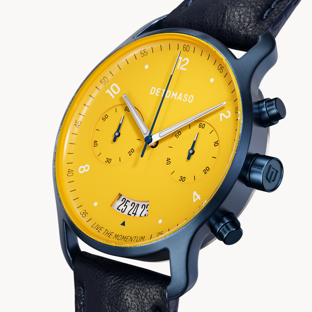 SORPASSO CHRONOGRAPH GIALLO BLU  - Leather Dark blue Classic - Detomaso Watches