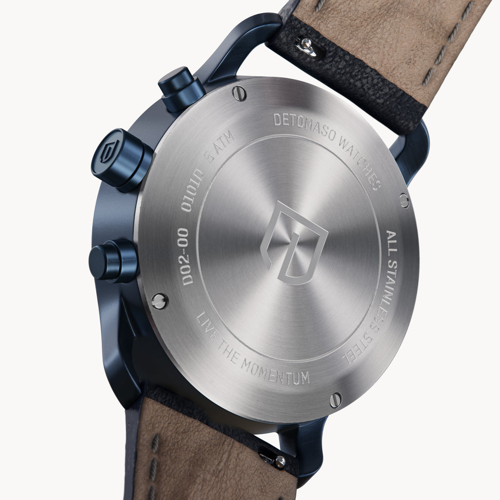 SORPASSO CHRONOGRAPH GIALLO BLU  - Leather Dark blue Classic - Detomaso Watches
