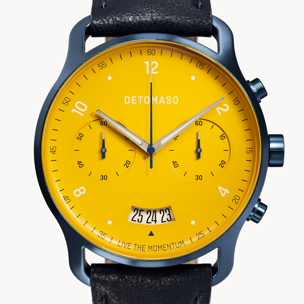 SORPASSO CHRONOGRAPH GIALLO BLU  - Leather Dark blue Classic - Detomaso Watches