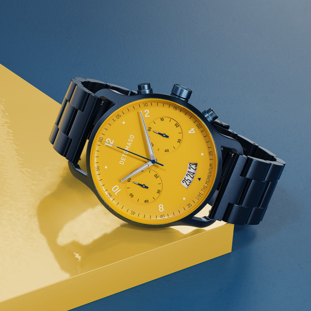 SORPASSO CHRONOGRAPH GIALLO BLU  - Stainless steel Dark blue Brushed - Detomaso Watches