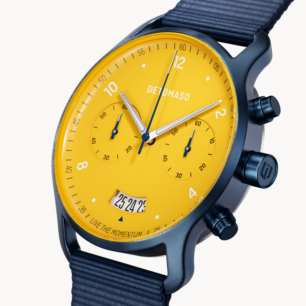 SORPASSO CHRONOGRAPH GIALLO BLU  - Ocean Plastic Dark blue Woven - Detomaso Watches