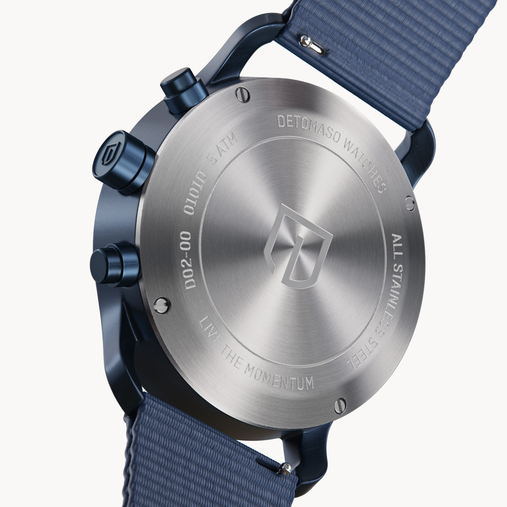 SORPASSO CHRONOGRAPH GIALLO BLU  - Ocean Plastic Dark blue Woven - Detomaso Watches