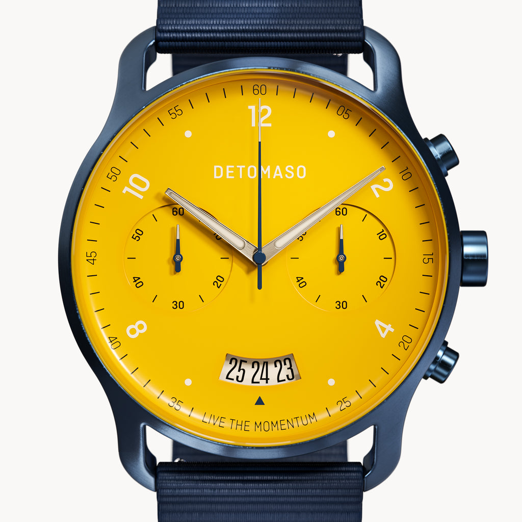 SORPASSO CHRONOGRAPH GIALLO BLU  - Ocean Plastic Dark blue Woven - Detomaso Watches