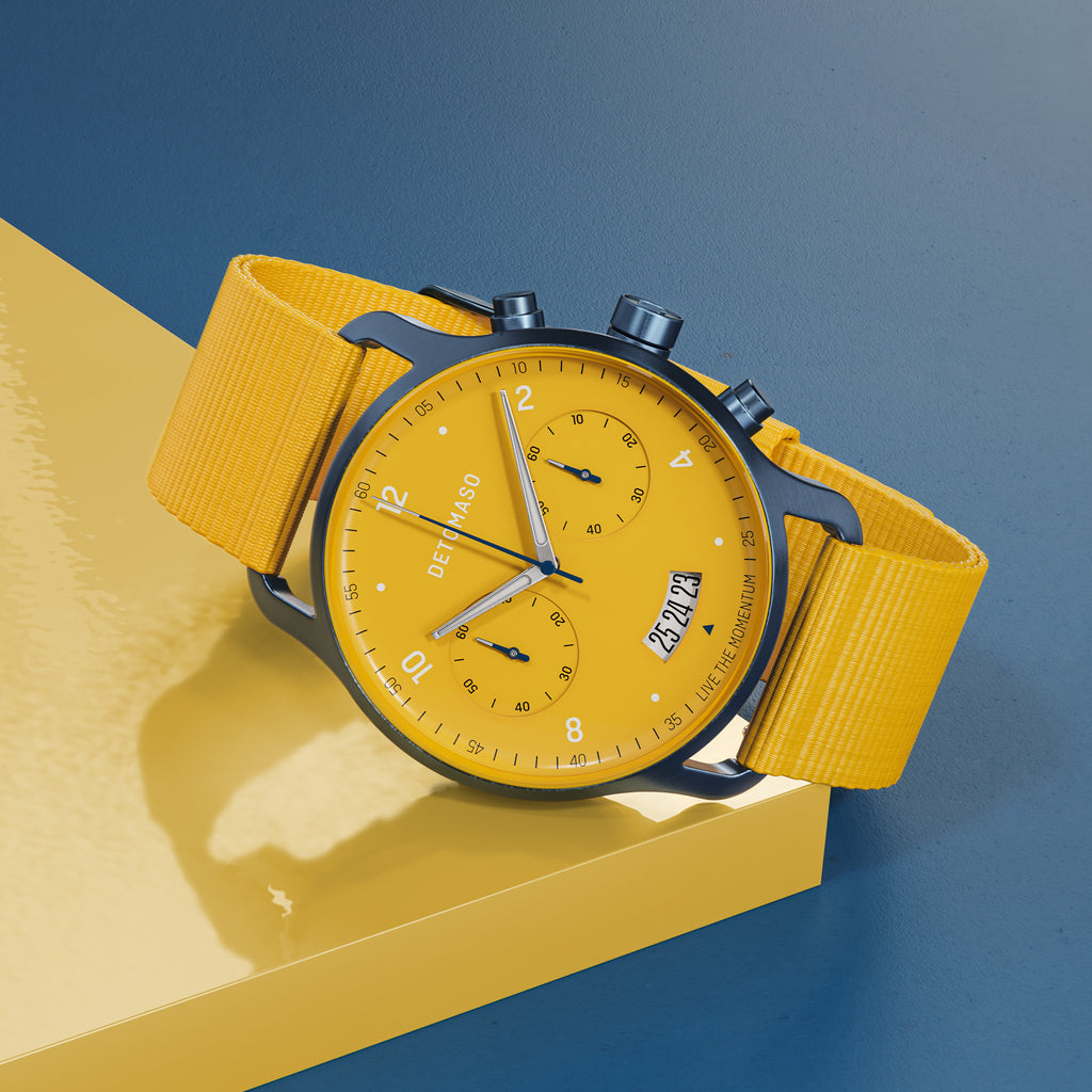 SORPASSO CHRONOGRAPH GIALLO BLU  - Ocean Plastic Yellow Woven - Detomaso Watches
