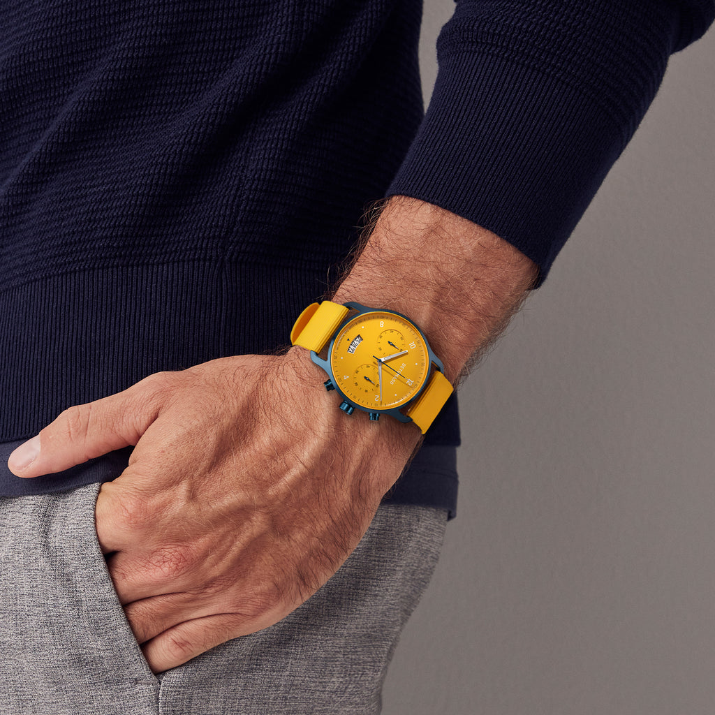 SORPASSO CHRONOGRAPH GIALLO BLU  - Ocean Plastic Yellow Woven - Detomaso Watches