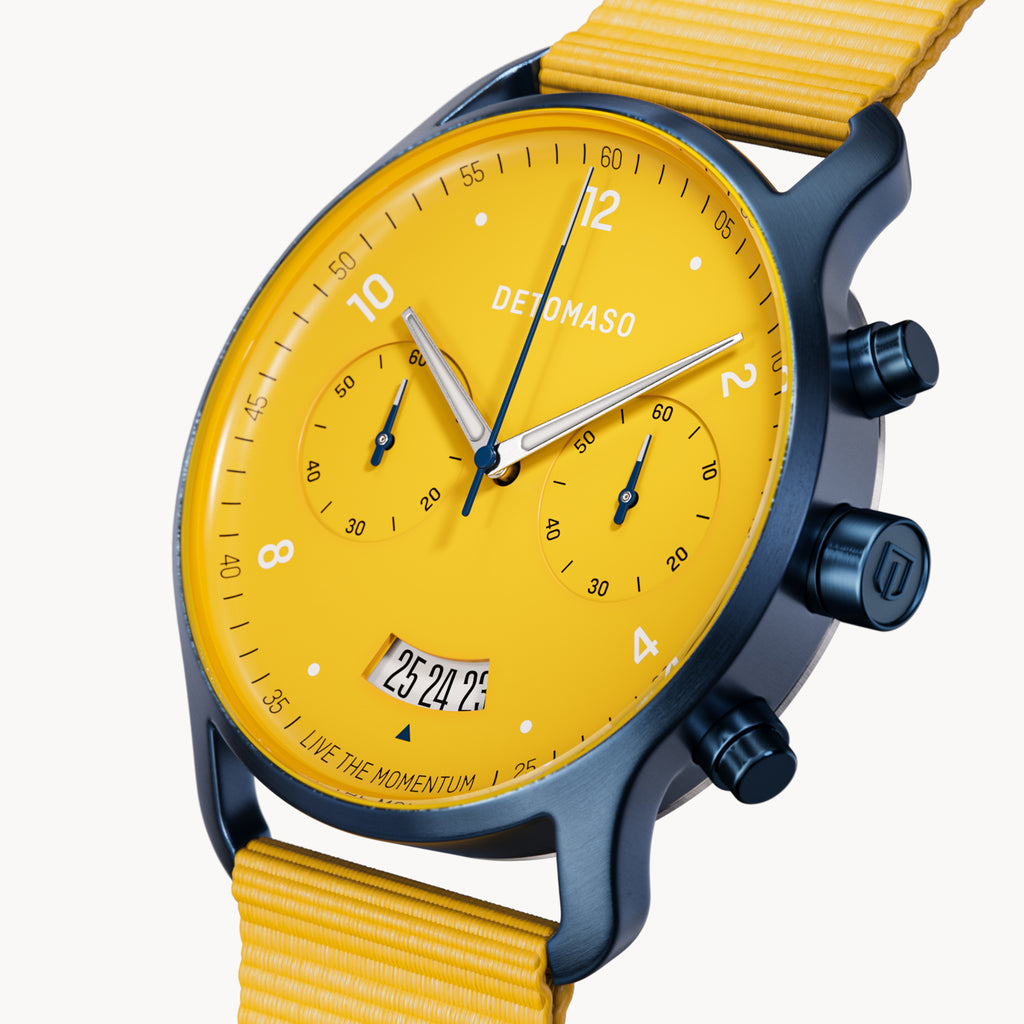 SORPASSO CHRONOGRAPH GIALLO BLU  - Ocean Plastic Yellow Woven - Detomaso Watches