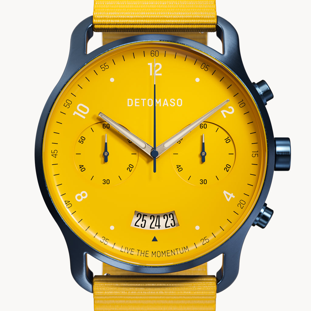 SORPASSO CHRONOGRAPH GIALLO BLU  - Ocean Plastic Yellow Woven - Detomaso Watches