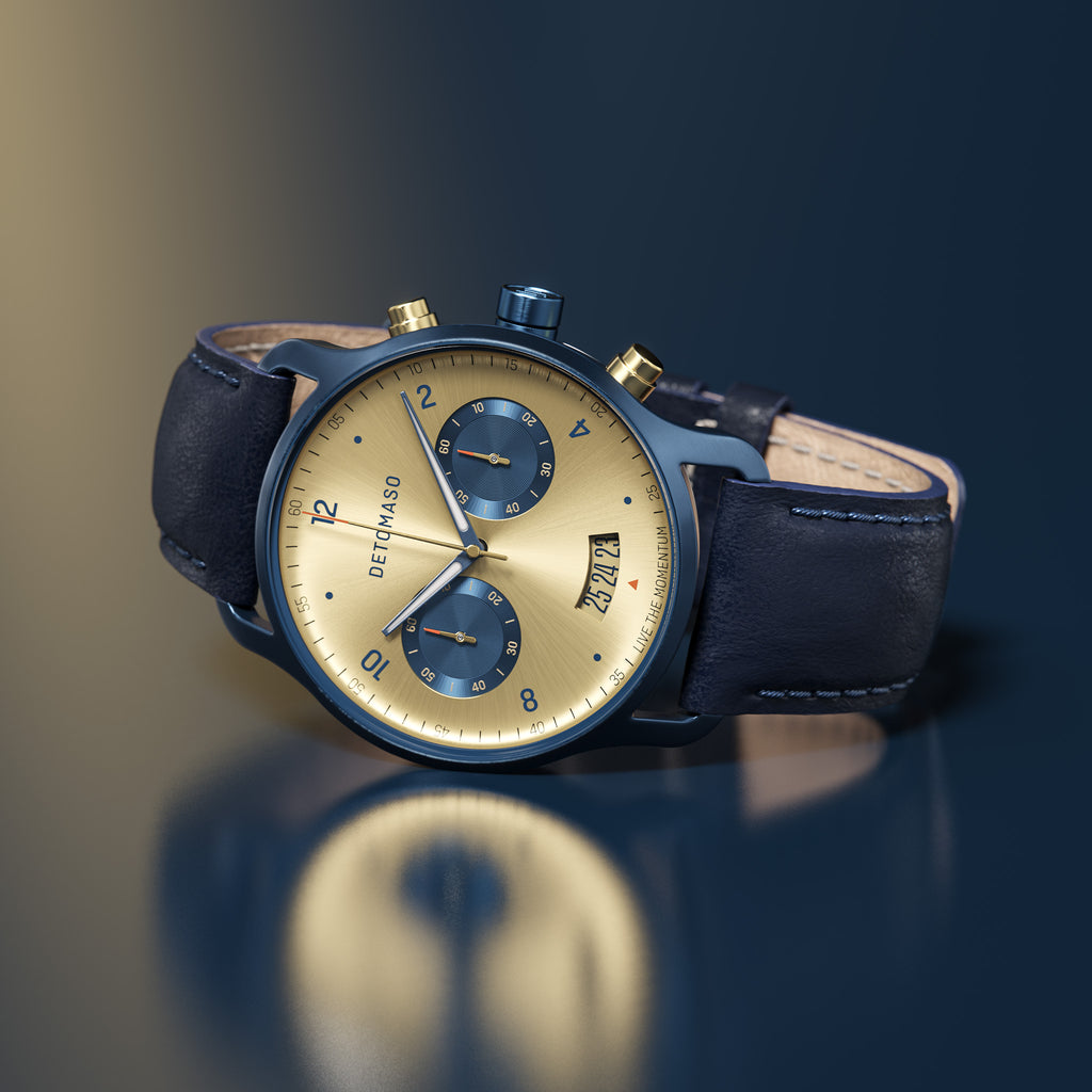 SORPASSO CHRONOGRAPH ORO BLU - Leather Dark blue Classic - Detomaso Watches