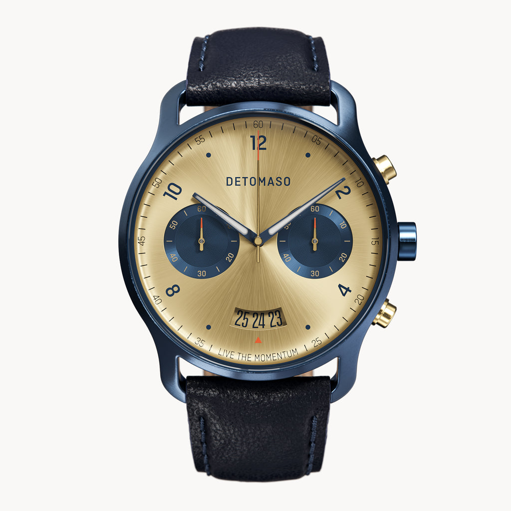 SORPASSO CHRONOGRAPH ORO BLU - Leather Dark blue Classic - Detomaso Watches