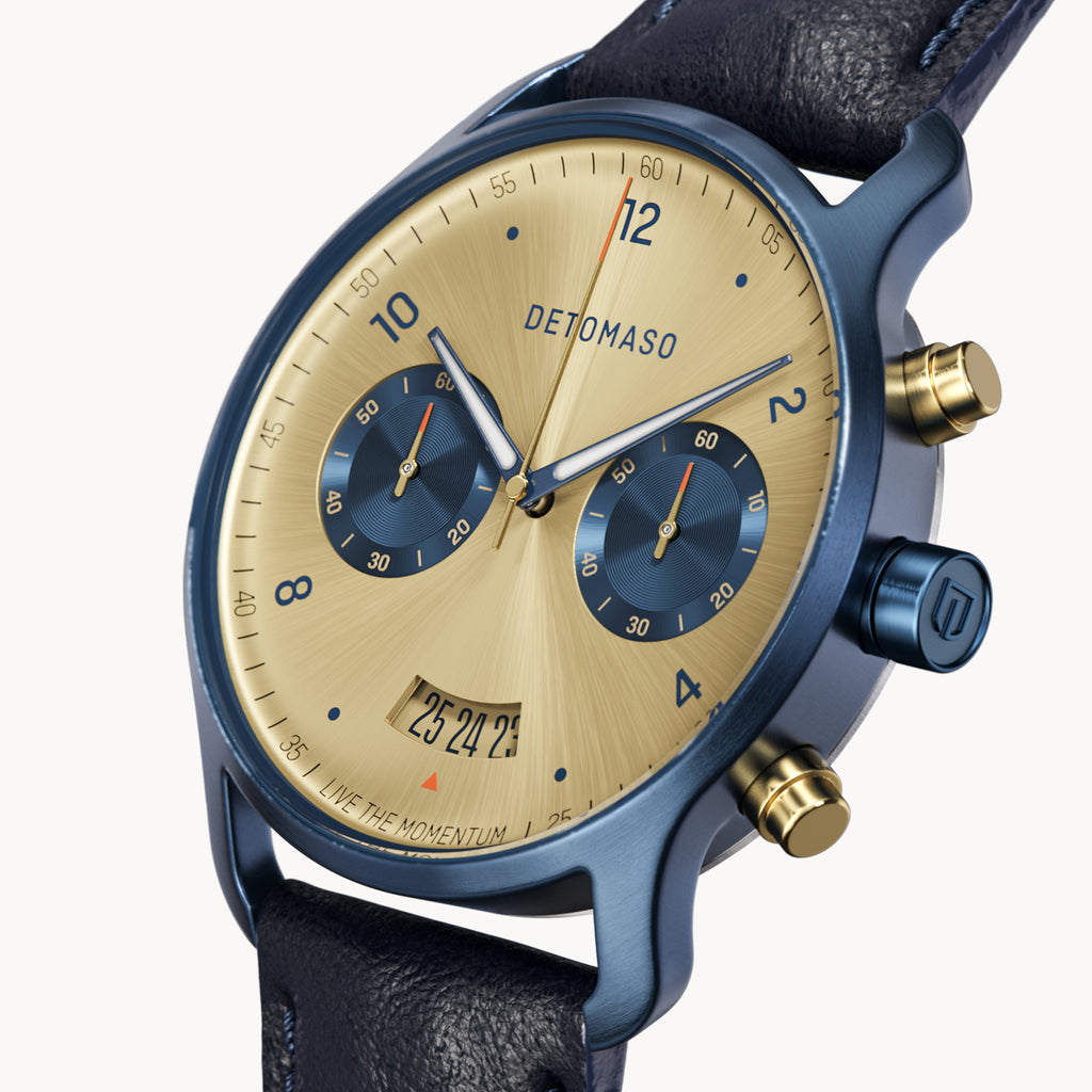 SORPASSO CHRONOGRAPH ORO BLU - Leather Dark blue Classic - Detomaso Watches