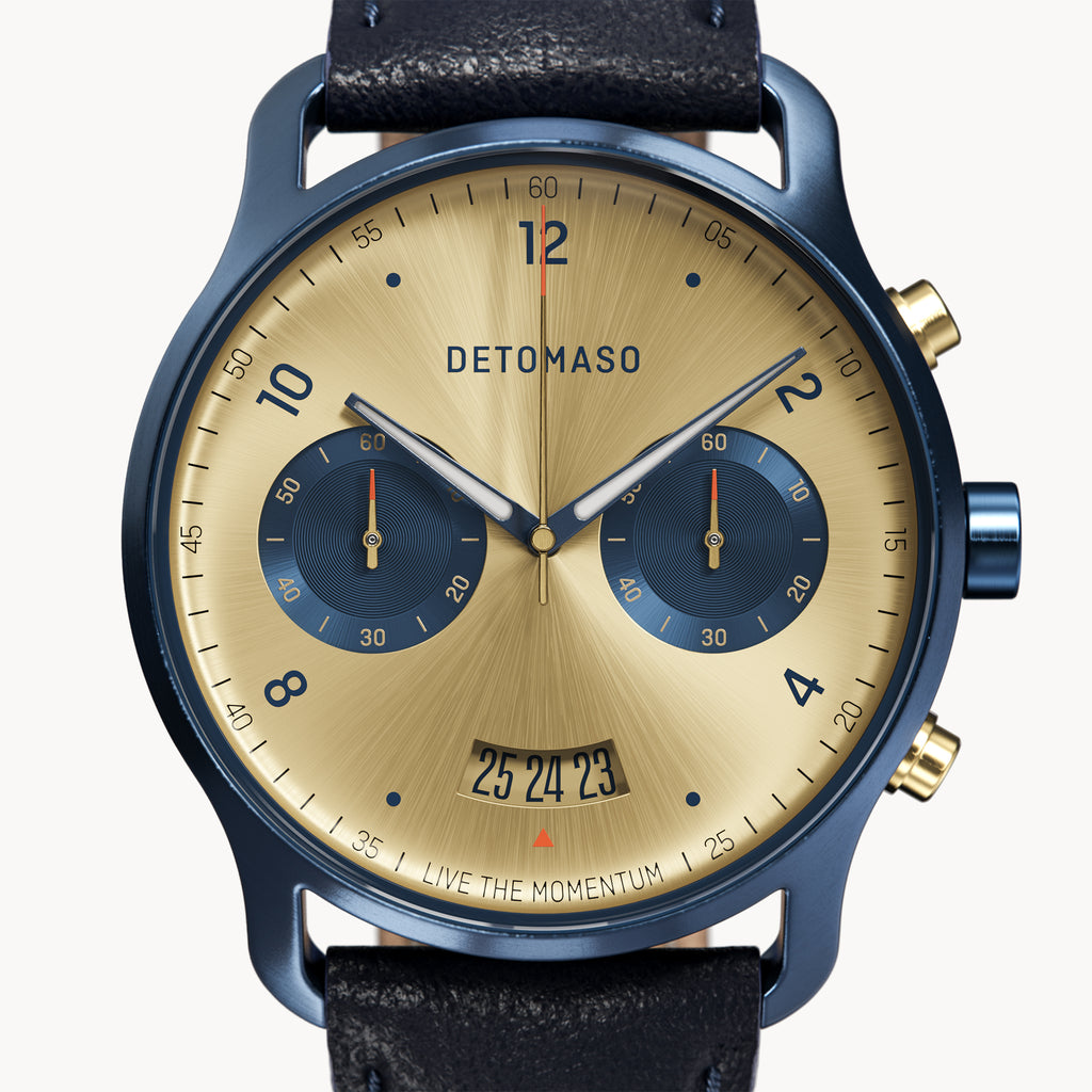 SORPASSO CHRONOGRAPH ORO BLU - Leather Dark blue Classic - Detomaso Watches