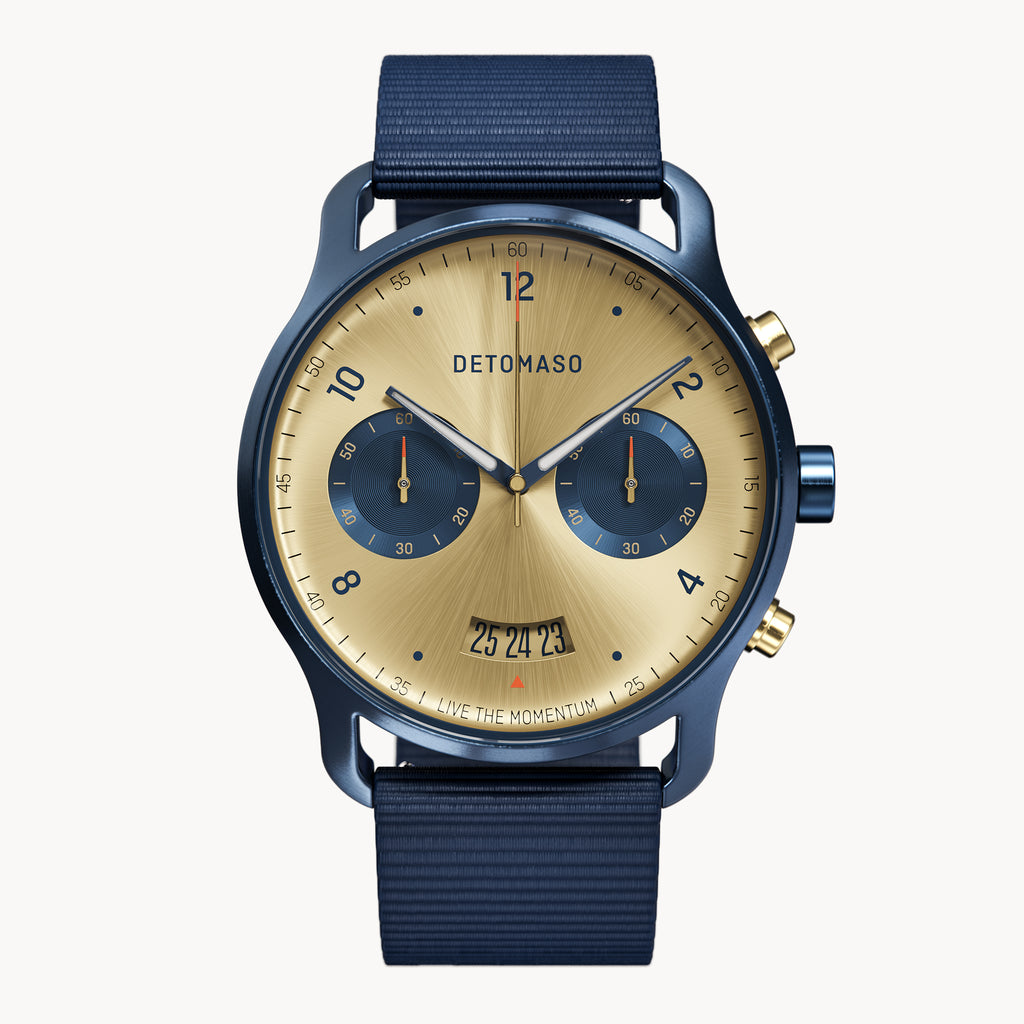 SORPASSO CHRONOGRAPH ORO BLU - Ocean Plastic Dark blue Woven - Detomaso Watches