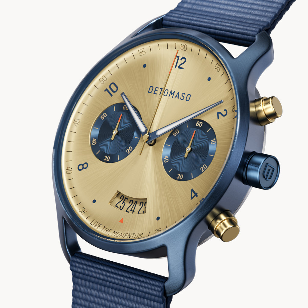 SORPASSO CHRONOGRAPH ORO BLU - Ocean Plastic Dark blue Woven - Detomaso Watches