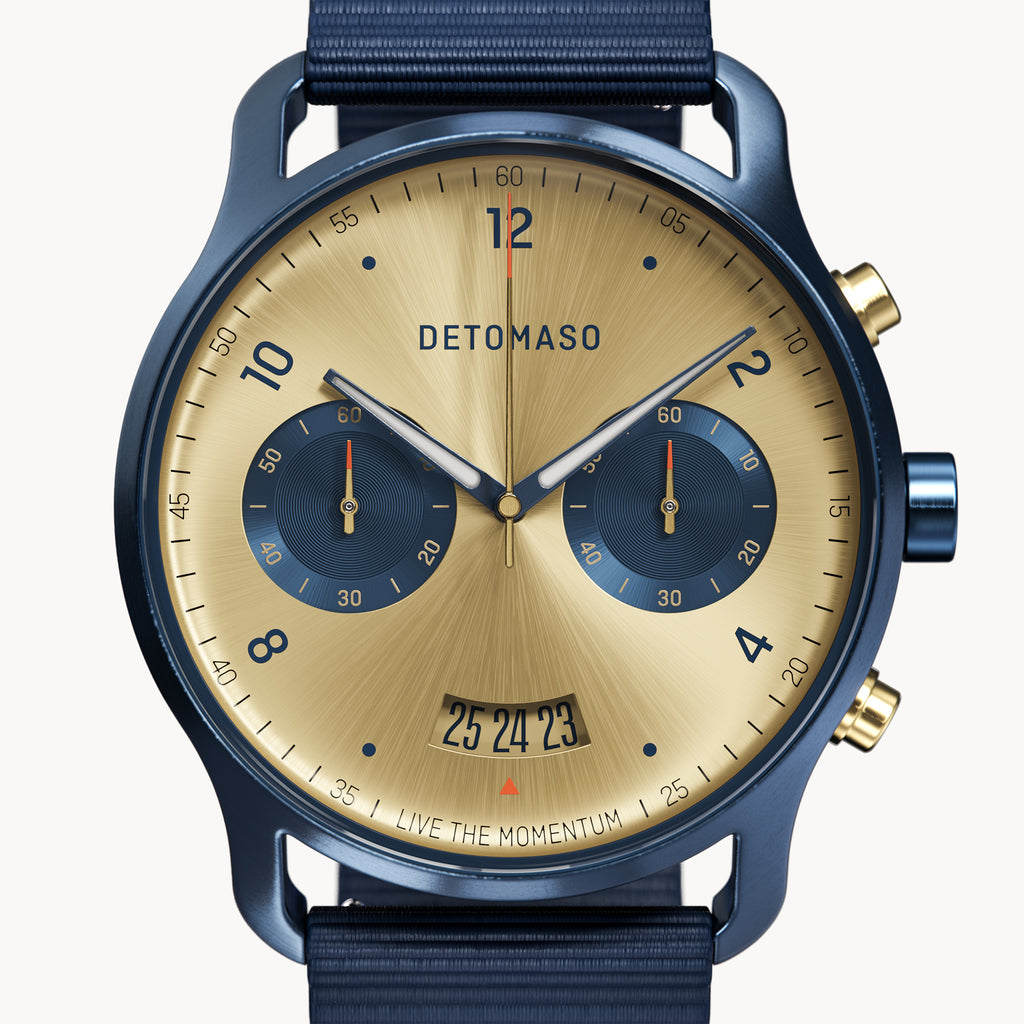 SORPASSO CHRONOGRAPH ORO BLU - Ocean Plastic Dark blue Woven - Detomaso Watches